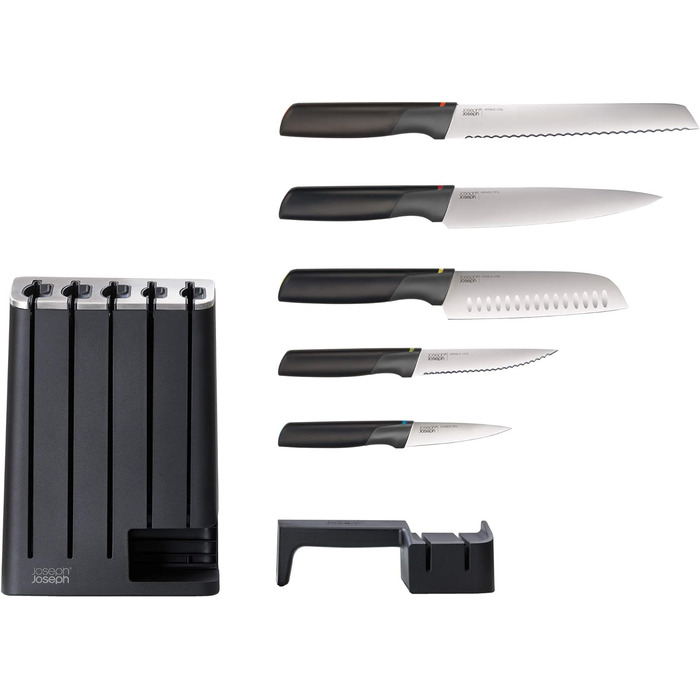 Набор ножей с подставкой и точилкой, 6 предметов, черный Elevate SlimBlock Joseph Joseph