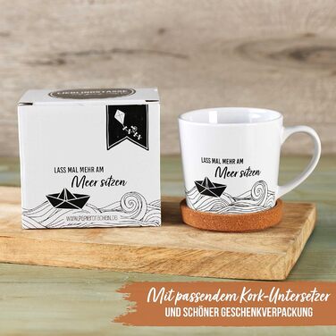 Паперовий дракон. Високоякісна керамічна кружка з корковою підставкою в тон - прикраса столу - журнальний столик - кавова кружка - у повітрі - до Великодня (Море).