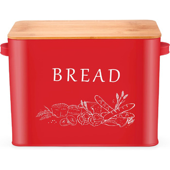Хлебница Herogo, металлическая хлебница с деревянной крышкой для нарезки хлебной доски, очень большой хлебодержатель для больших буханок хлеба, компактный отсек для кухонной столешницы, 33 x 18 x 24,5 см (красный)