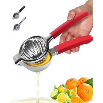 Дуже велика соковижималка для лимонів з нержавіючої сталі XXL Heavy Duty Juicer Manual, ергономічна соковижималка для лайма для апельсинів, лимонів і лаймів (велика, червона/екскурсійна, однотонна (тверді речовини для втечі))