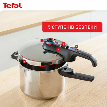 Tefal Скороварка Secure Trendy, 4л, з паровим кошиком, нержавіюча сталь, пластик