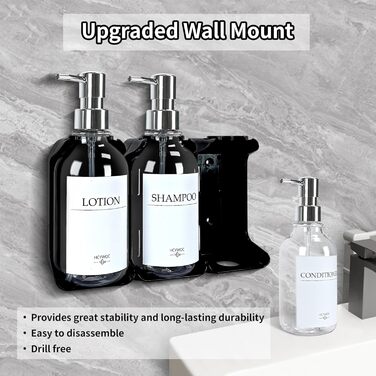 Набір з 3 дозаторів рідкого мила 500 мл з настінним тримачем, прозорий колір HCYWOC