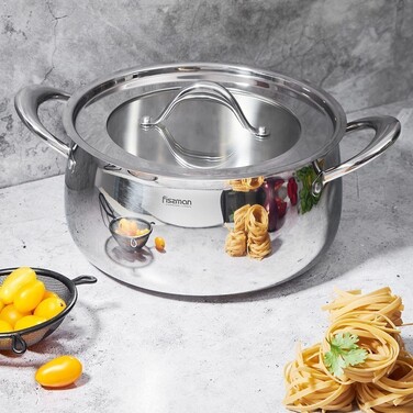 Каструля Fissman ABSOLUTE PRO 24x12 см / 5,6 л зі скляною кришкою нержавіюча сталь (5547)