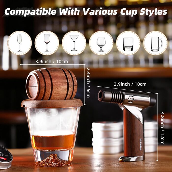 Набор для копчения коктейлей с факелом из 8 вкусов древесных чипсов PIPITA