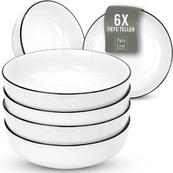 Набор посуды на 6 персон Scandi Style - Фарфор Премиум Белый 18 предметов - Набор посуды для посудомоечной машины и микроволновой печи - Столовый сервиз, набор мисок и тарелок - Стильная посуда, посуда (Глубокие тарелки (6 шт.))
