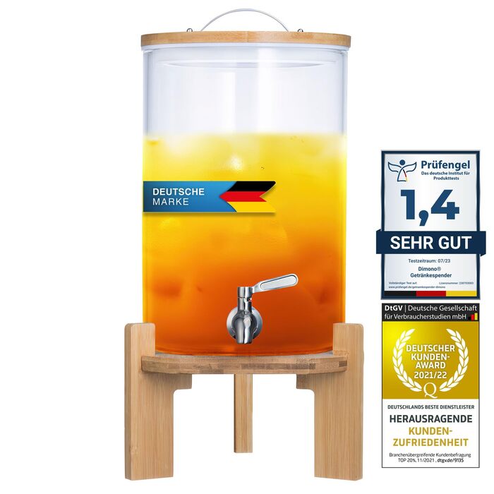 Диспенсер для напоїв зі сталевим краном з бамбуковою підставкою 8 л Dimono