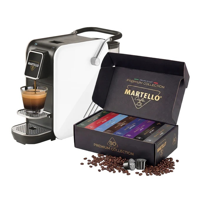 Кофемашина капсульная белая Smart Martello и набор 80 кофейных капсул Premium Selection Box Martello
