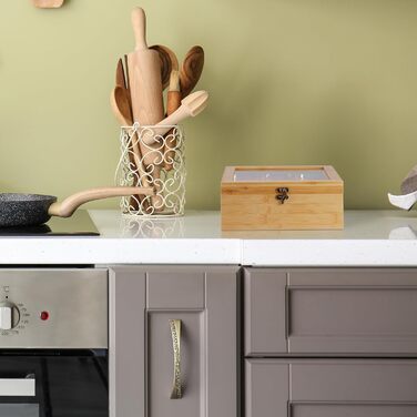 Чайна коробка Relaxdays, 12 відділень, бамбук, ВxШxГ 9,5 x 26,5 x 28,5 см, для чаю та кави в капсулах, контейнер для чаю з кришкою, натуральний колір