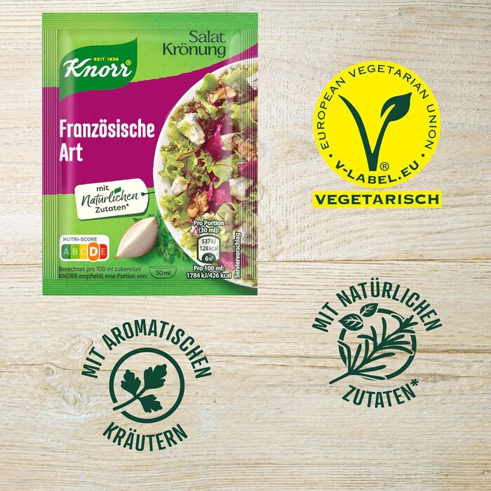 Заправка для салату Knorr у французькому стилі для смачної заправки для салату з натуральними інгредієнтами* 15 x 5 x 90 мл 8 г (75 упаковок)