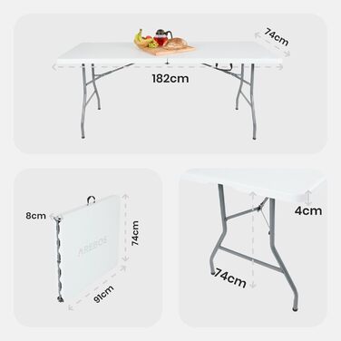 Складной фуршетный стол 182 x 74 x 74 см белый Arebos