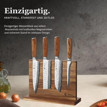 Набір кухонних ножів Wakoli Sycamore Damascus, 6 предметів ядро з VG10 (67 шарів), твердість 602 HRC, ручки з клена, хлібний ніж із серрейторною заточкою, магнітний тримач для ножів, професійні ножі для точного нарізання (каштановий колір)