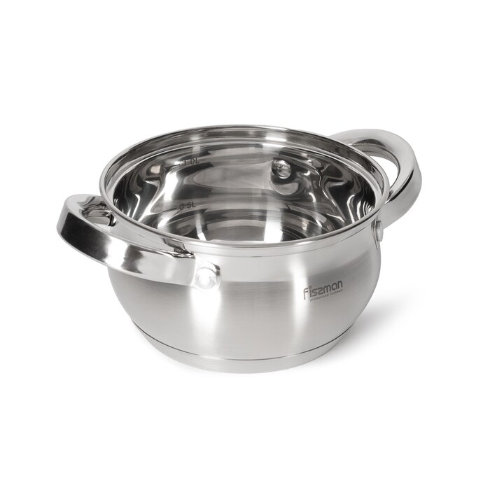 Кастрюля Fissman FELINA 14x8,5 см/1,3 л. со стеклянной крышкой нержавеющая сталь (5338)