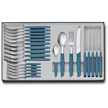 Набір кухонний Victorinox Swiss Modern Table Set 24шт з син. ручкою (6 ножів tomato,6 віделок,6 ложек,6 ложек)