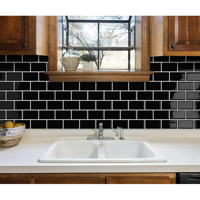 Мозаїчна плитка DEWOO 3D, наклейки на стіну, клейка плитка Metro, самоклеюча імітаційна плитка для кухні та ванної кімнати - штука, (30,5 x 30,5 см) (20, чорний)