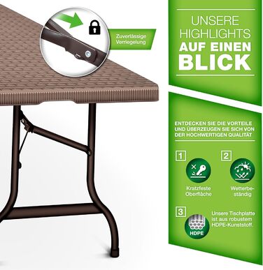 Складной стол 180x75 см коричневый tillvex