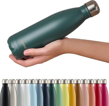 Пляшка для води Blumtal з нержавіючої сталі - Герметична ізольована пляшка - Пляшка для води без бісфенолу А для гарячих та холодних напоїв - Двостінна ізольована пляшка - Ізоляційна пляшка, стійка до іржі, дерево/срібло (09 - темно-зелений, 500 мл)