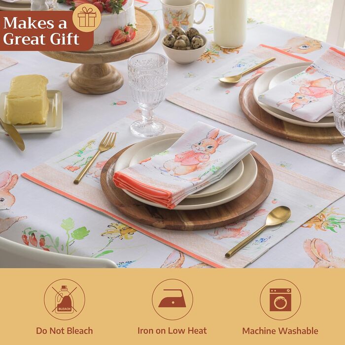 Бавовняні килимки, набір з 4 шт. , декоративні килимки, пасхальні килимки, що миються, для свят, вечерь, весни, літа (33 см x 48 см) (011 - Вечірка з зайчиком), 39Hermine, 100