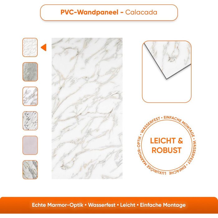 Стінові панелі IZODEKOR під мармур 60x120 см Панель для кухонного фартуха ПВХ-облицювання стін для кухні, ванної кімнати Бризкозахисний екран для кухні Водонепроникний та термостійкий ( панель, Calacada)