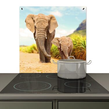 Фартух для плити, кухонний фартух, вініл, 78x52 см, декор для кухні, облицювання стіни, кришка для плити - сіро-чорна (слони - тварини, 78Д x 78Ш см)