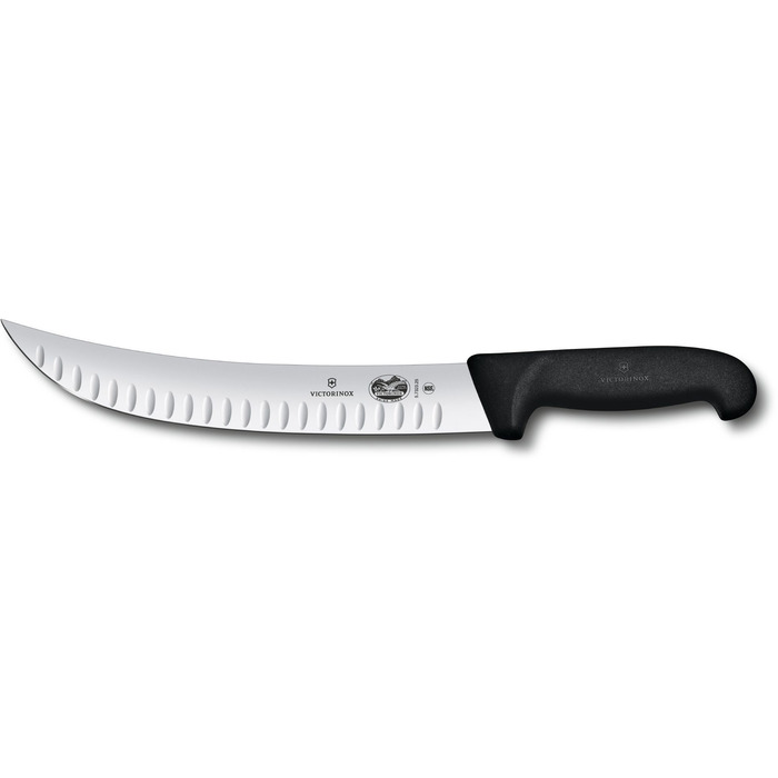 Кухонный нож Victorinox Fibrox Butcher blade 25см рифленый. из черного. Ручка