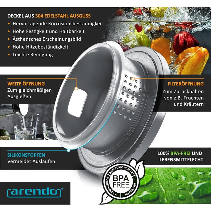 Скляний глечик з кришкою та ситечком 2 л Arendo