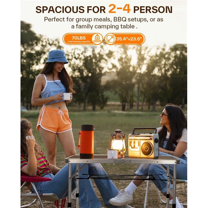 Складаний кемпінговий стіл з регульованою висотою 90 x 60 см Sportneer