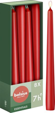 Набір з 8 конічних свічок 2,4 x 24,5 см, червоний Essentials Bolsius
