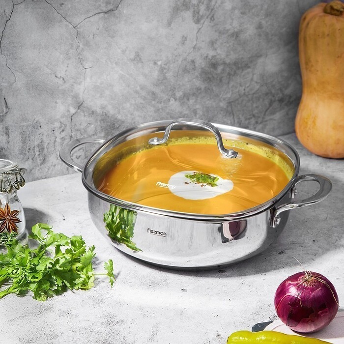 Сотейник Fissman EXCLUSIVE PRO 26x9 см / 4,6 л зі скляною кришкою нержавіюча сталь (5543)
