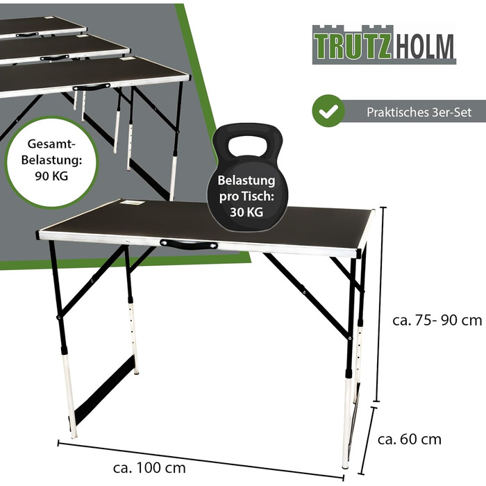 Комплект из 3 многофункциональных столов 100x60 см TRUTZHOLM