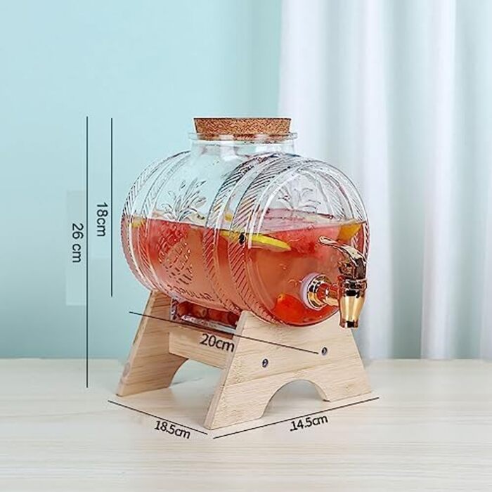 Диспенсер для напоїв скляний з краном та дерев'яною підставкою 3 л Generisch