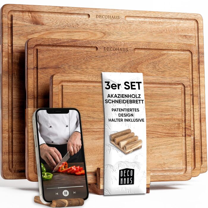 Набір обробних дощок з натурального акацієвого дерева 3 шт Deco haus