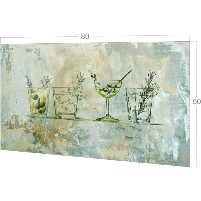 Скляний кухонний фартух GRAZDesign 4 мм Декоративний скляний фартух з квітковим мотивом Кухонний фартух сірого кольору - (Коктейлі, 80x50 см)