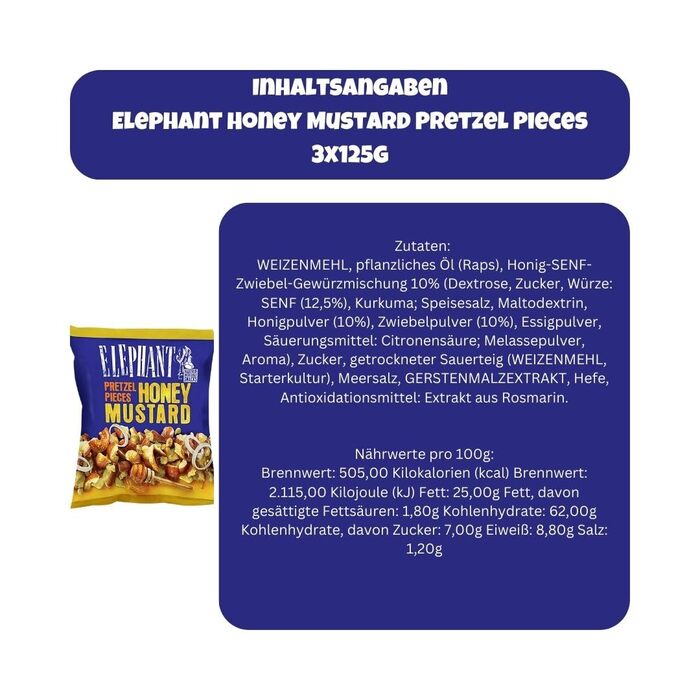 Хрусткі шматочки кренделя з медово-гірчичним смаком 3 x 125 г Elephant