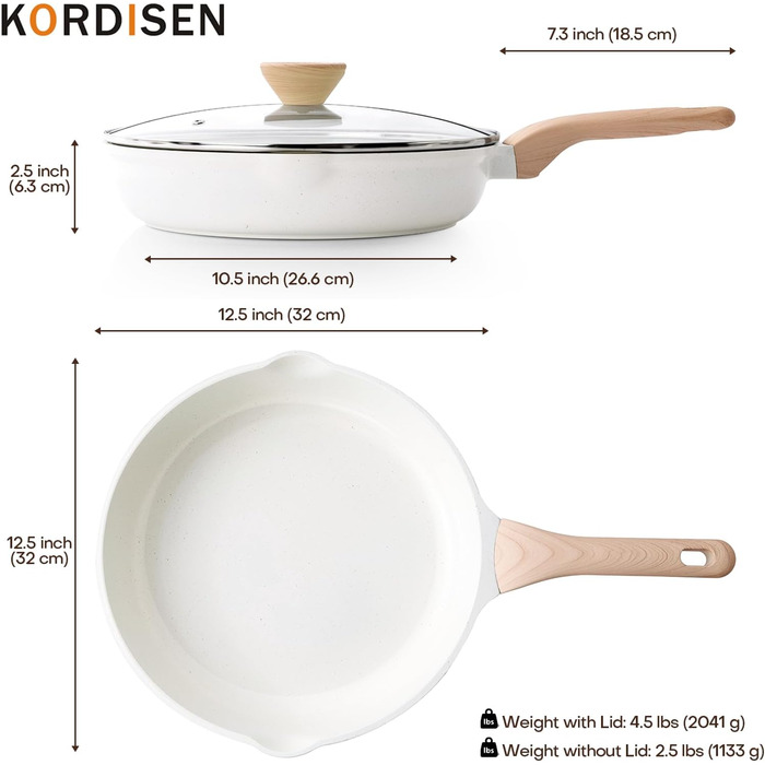 Сковорода 32 см зі скляною кришкою, біла Kordisen