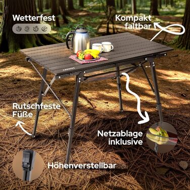 Складной кемпинговый стол 90x51,5 см черный Arebos