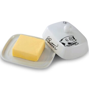 Маслянка з ручкою для 250 г вершкового масла, високоякісна кераміка, білий колір з квітковим та бджолиним візерунком, порцеляна, класична маслянка, дзвіночок для масла, маслянка, контейнер для масла, коробка для масла, можна мити в посудомийній машині (ка