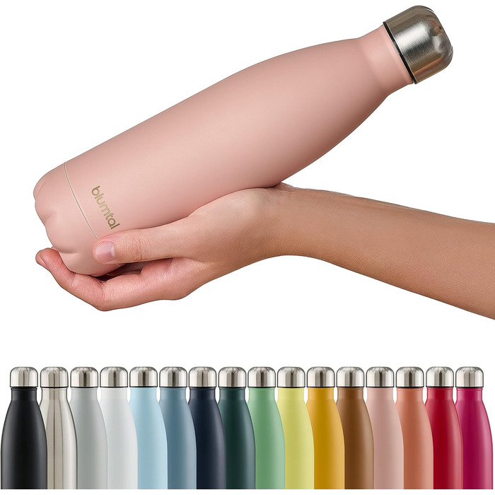 Пляшка для води Blumtal з нержавіючої сталі - Герметична ізольована пляшка - Пляшка для води без бісфенолу А для гарячого та холодного використання - Двостінна ізольована пляшка - Ізоляційна пляшка, стійка до іржі, дерево/срібло (14 - ніжно-рожевий - роже
