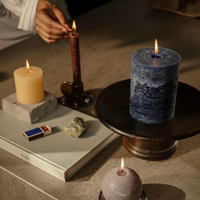 Свічка Spaas Rustic Pillar, 100/130 мм, 95 год, чорна (темно-синя)