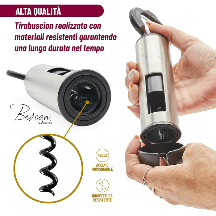 Штопор для вина та пива з магнітним утримувачем кришок чорний Bedogni Reggio Emilia