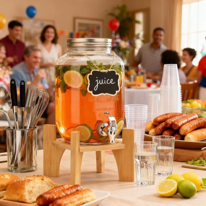 Набор из 2 стеклянных диспенсеров для напитков 4 л бамбуковых подставок Hisredsun