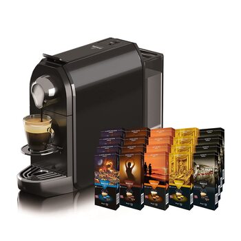 Кофемашина капсульная черная Sensual Martello и набор из 200 кофейных капсул Martello