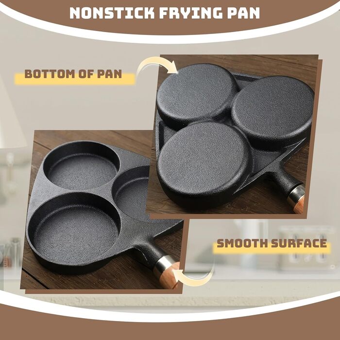 Чугунная сковорода для жарки яиц 3-в-1, черная Justup