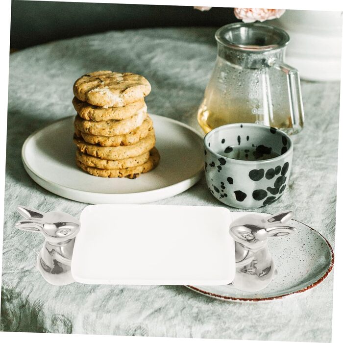 Керамічний піднос з милим кроликом срібний VICASKY