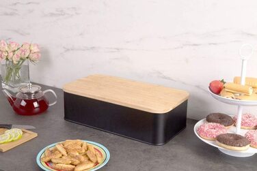 Хлібниця прямокутна 42,5 x 23 x 13 см з бамбуковою кришкою, чорна Zeller