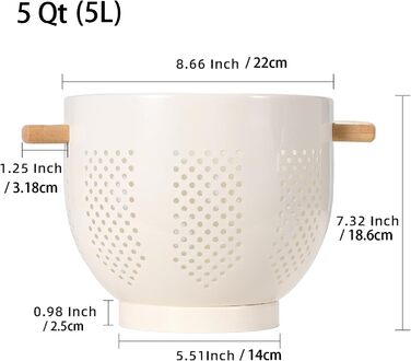 Металеве сито для пасти з дерев&39яною ручкою та стабільною основою, велике кухонне сито 22 см для пасти, овочів та фруктів, міцне кухонне сито (кремового кольору)