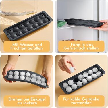 Силіконові формочки для льоду Blumtal, набір з 3 шт. - форма для льоду на 24 склянки з кришкою - силіконова форма для льоду без бісфенолу А - форма для льоду, безпечна для харчових продуктів - сіро-блакитна великі кубики (чорна, XL сфера)