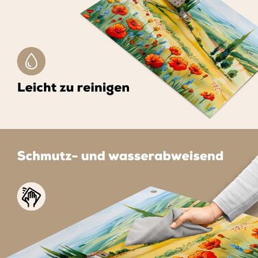 Фартух для плити, кухонний фартух, вініл, 78x52 см, декор для кухні, облицювання стіни, кришка для плити - сіро-чорна (квітковий пейзаж, 52,7Д x 91,6Ш см)