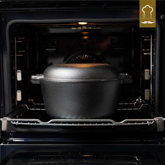 Чугунная жаровня 4,7 л круглая с крышкой 26 см, черная Chefarone