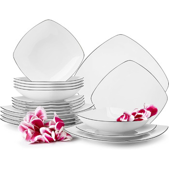 Набор посуды konsimo Combi на 12 персон Набор тарелок CARLINA Modern 36 предметов Столовый сервиз - Сервиз и наборы посуды - Комбинированный сервиз 12 персон - Сервиз для семьи - Посуда Столовая посуда (Столовый сервиз 18 дней, Black Edges)