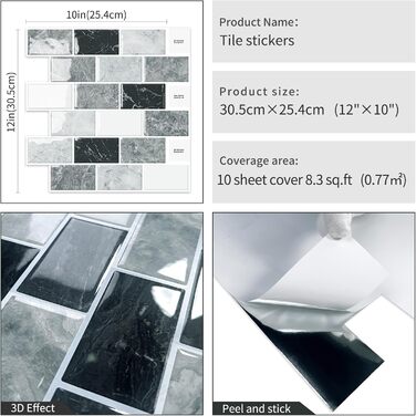 Мозаїчна наклейки на стіну 30,5 х 30,5 см 10 шт DEWOO